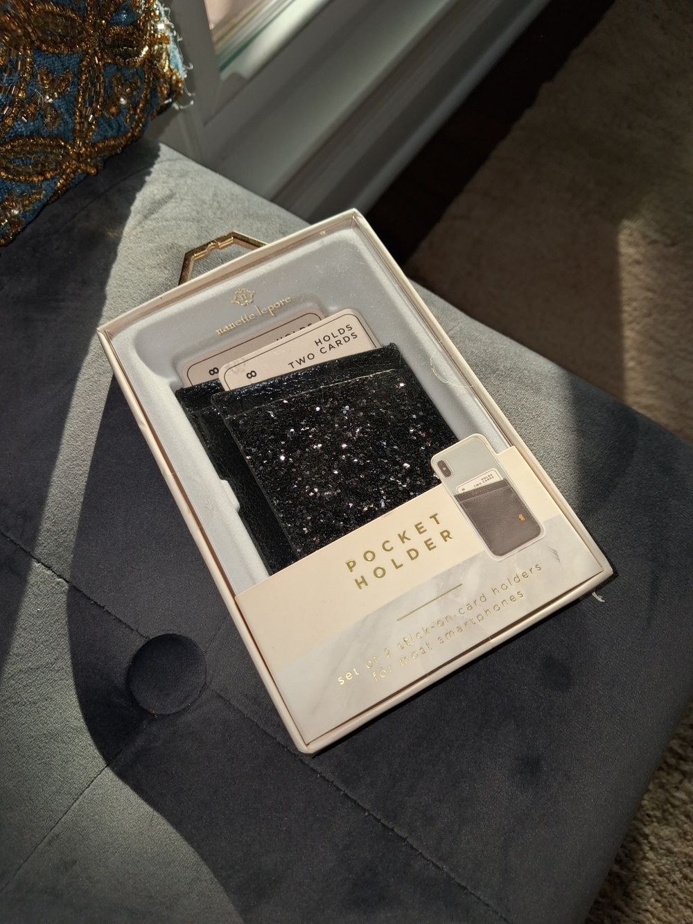 Nanette Lepore Black Glitter Phone Pocket Holder